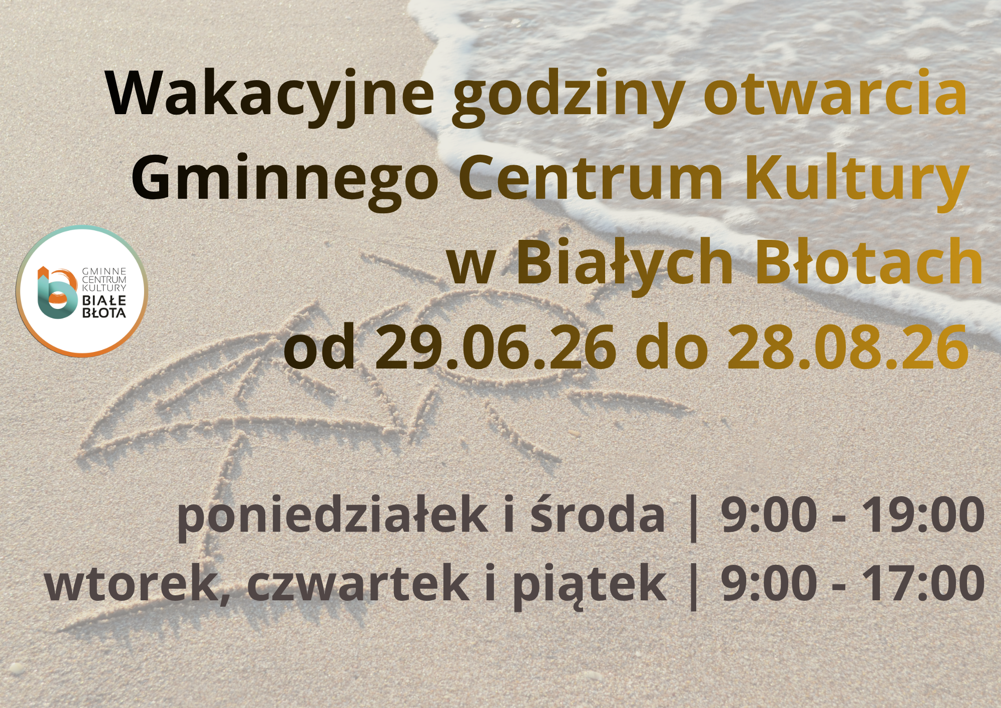 Wakacyjne godziny otwarcia GCK i Biblioteki w Białych Błotach