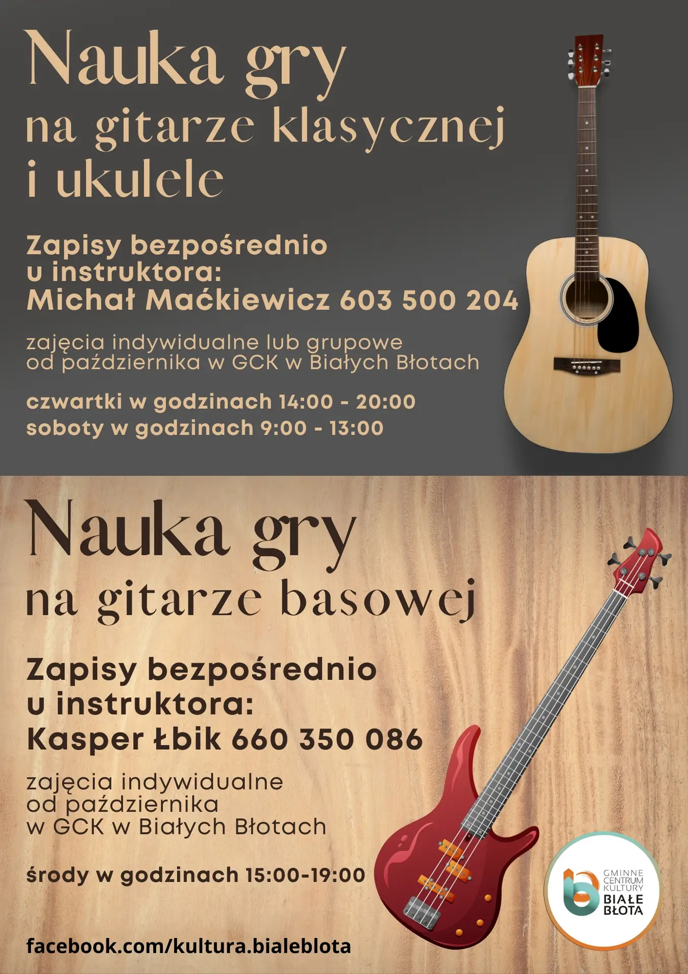 Nauka gry na gitarze klasycznej lub basowej w GCK!