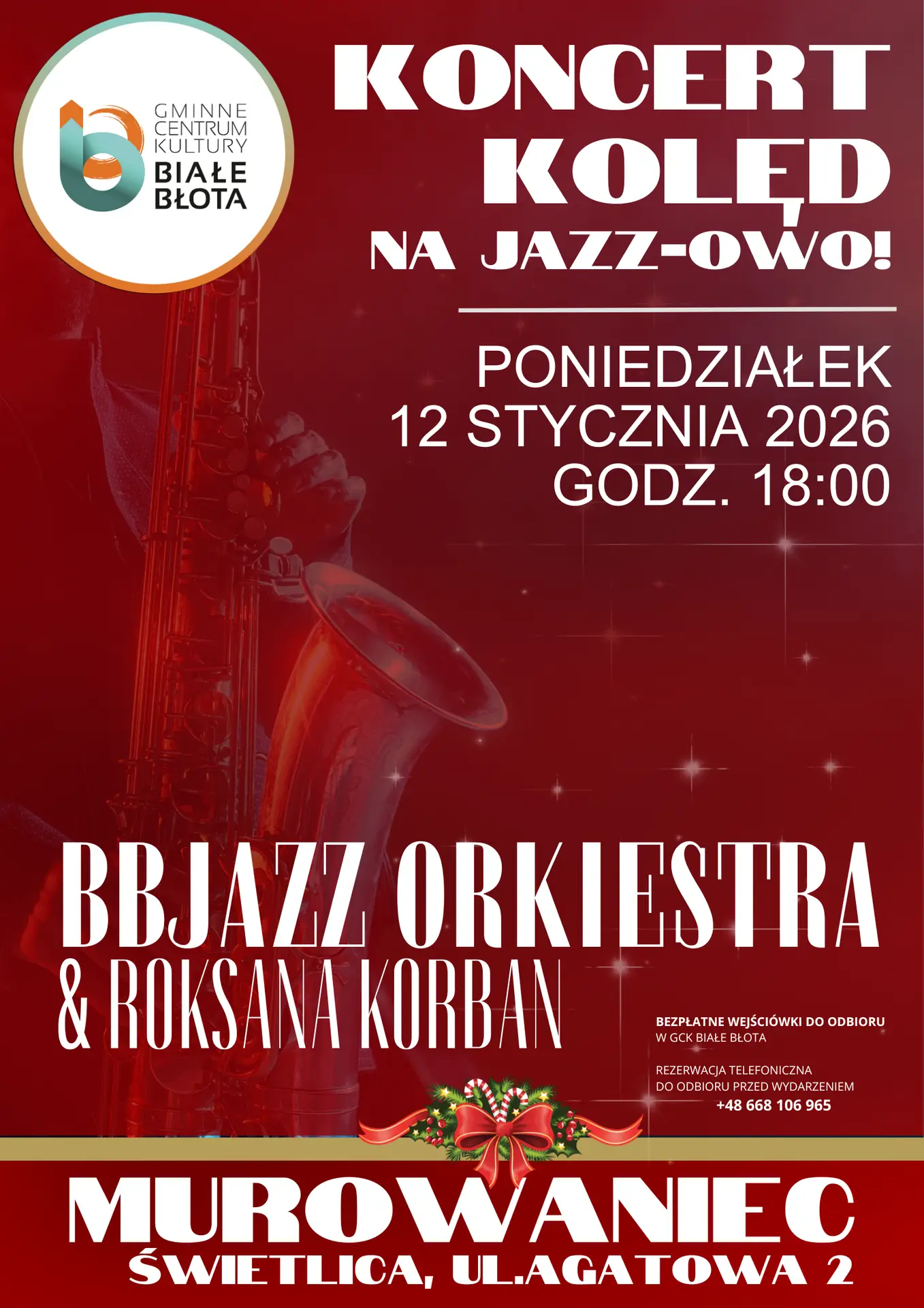 Zaproszenie na koncert kolęd i piosenek świątecznych w jazzowej aranżacji